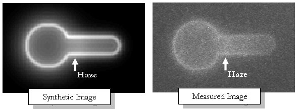 A comparison between the synthetic and measured images shows each has a haze at the base of the aspirated portion of the membrane.